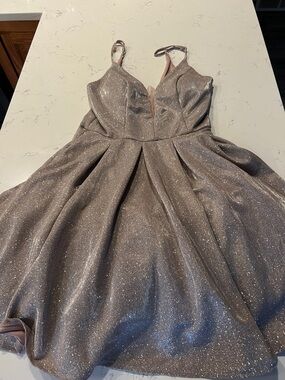 Sparkling Blush Pink/Gold Prom Dress with Spaghetti Straps